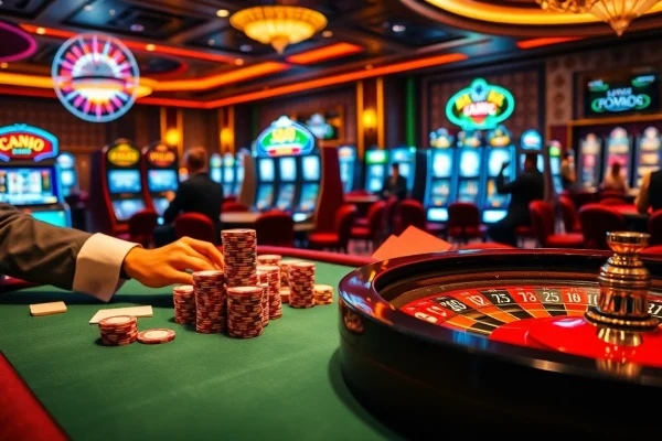 A thrilling card game at nhà cái s666 with poker chips stacked for a big win.