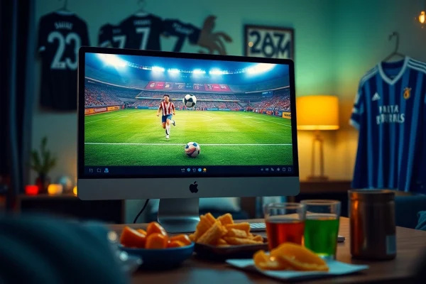 Exciting live football streaming experience at joemadfan.com with a cozy viewing setup.