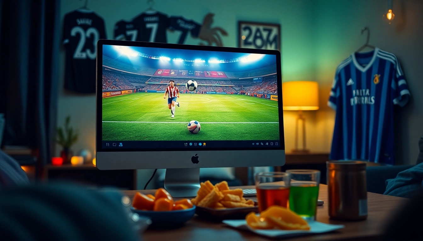 Exciting live football streaming experience at joemadfan.com with a cozy viewing setup.