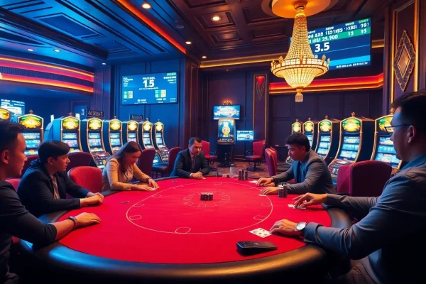 Experience high-stakes gaming at mb66.nyc with thrilling poker action in a luxurious casino setting.