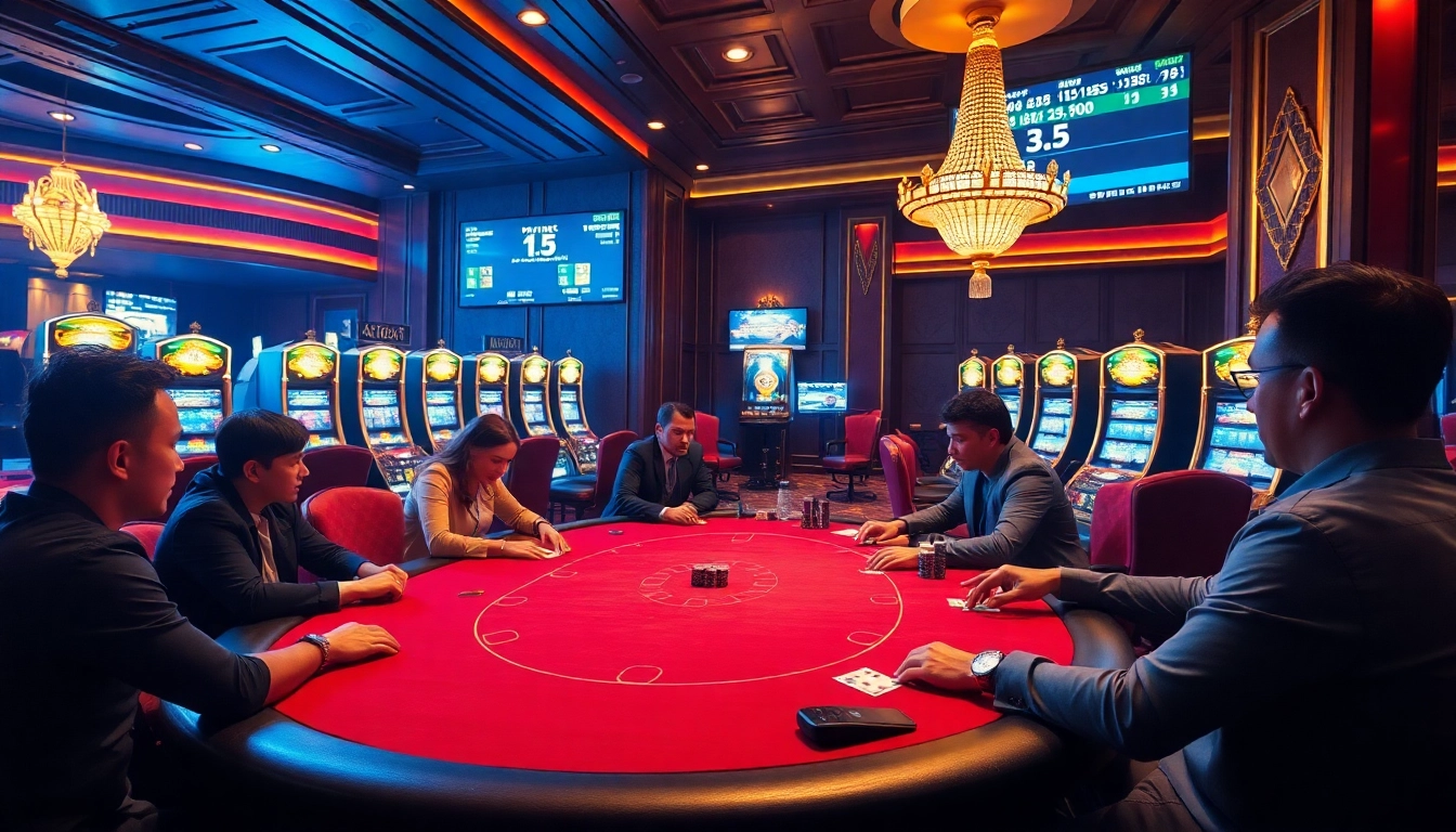 Experience high-stakes gaming at mb66.nyc with thrilling poker action in a luxurious casino setting.