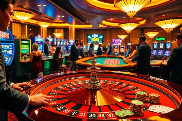 Exciting casino action at https://www.jun88.org/ featuring roulette and players engaged in high-stakes bets.