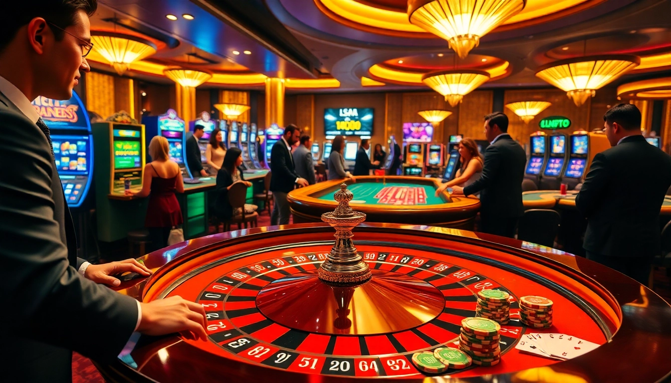 Exciting casino action at https://www.jun88.org/ featuring roulette and players engaged in high-stakes bets.