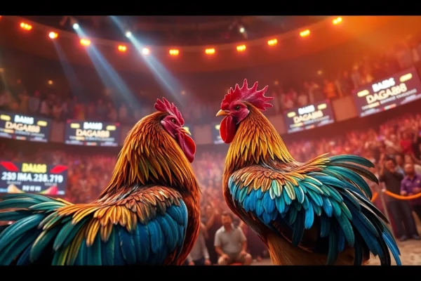 Live cockfighting action at dagawin.live, showcasing thrilling moments and audience excitement.