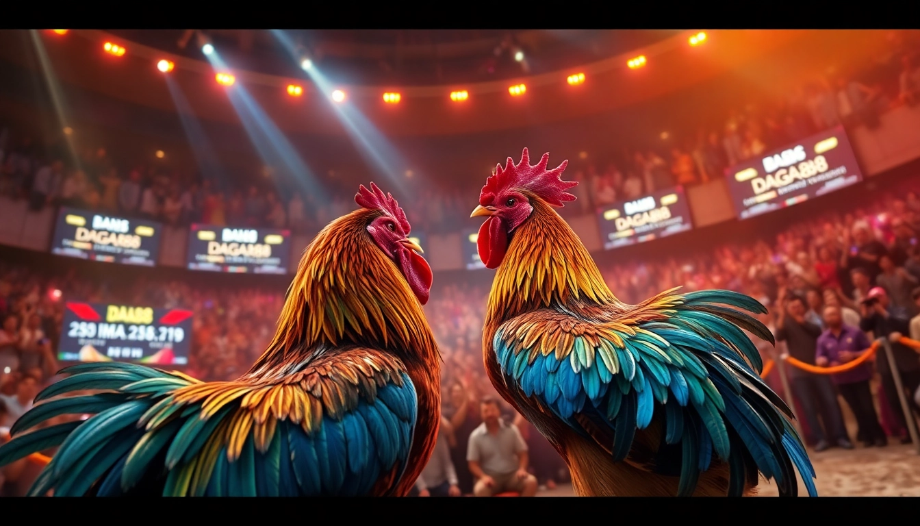 Live cockfighting action at dagawin.live, showcasing thrilling moments and audience excitement.