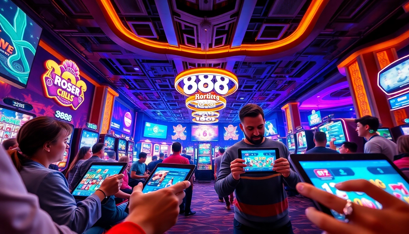 Engaged players enjoying the exciting gaming experience of 888b.rodeo in a vibrant casino atmosphere.