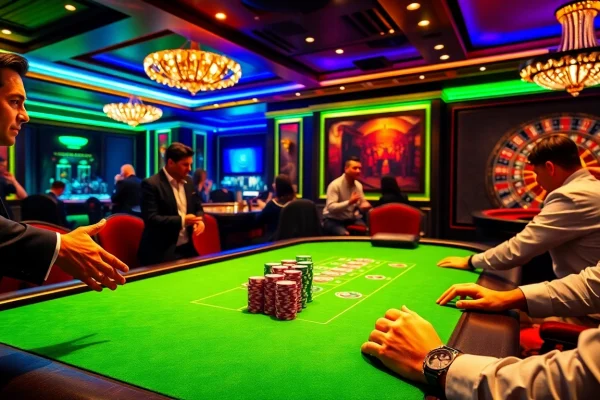 Exciting gaming environment at nhà cái fun79 with poker chips and a spinning roulette wheel.