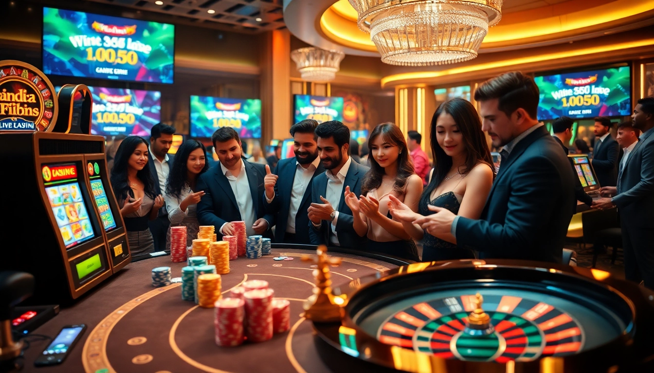 Experience high-stakes gaming excitement at win55win.live with vibrant casino visuals showcasing poker, slots, and roulette.