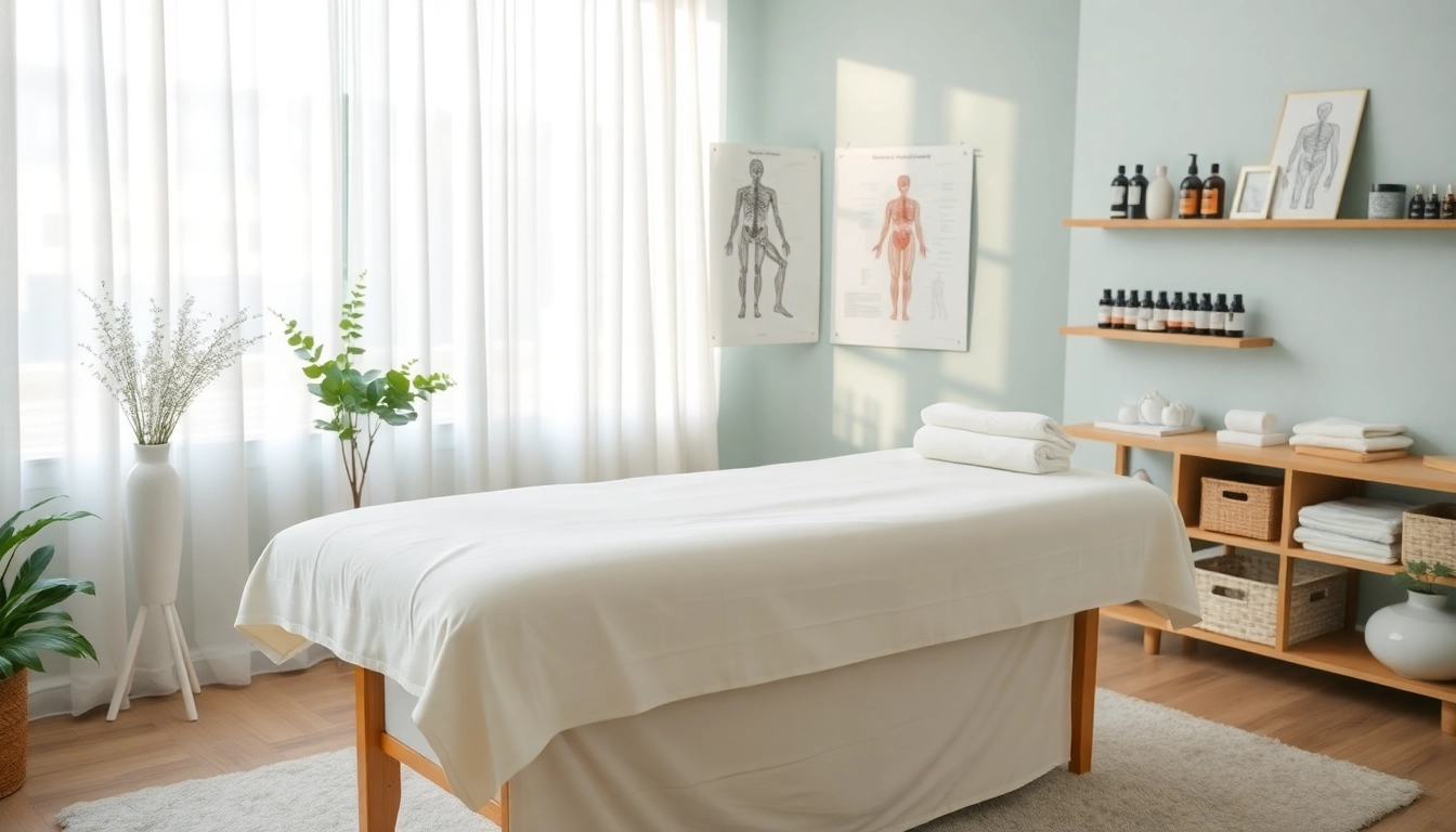 Deep tissue massage therapy room with calming ambiance and professional setup.