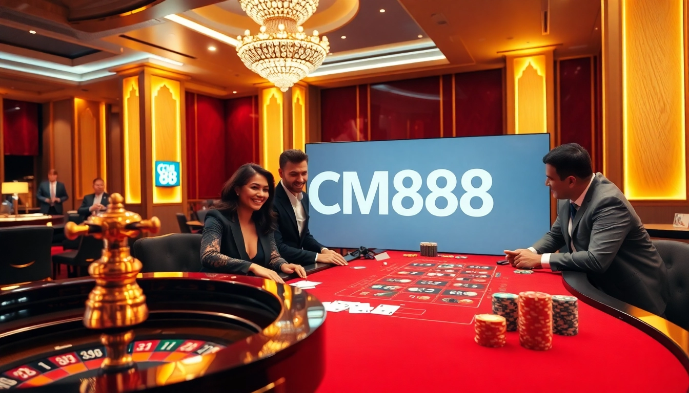 Players experience the thrill of winning at CM88 casino with poker chips and vibrant roulette tables.